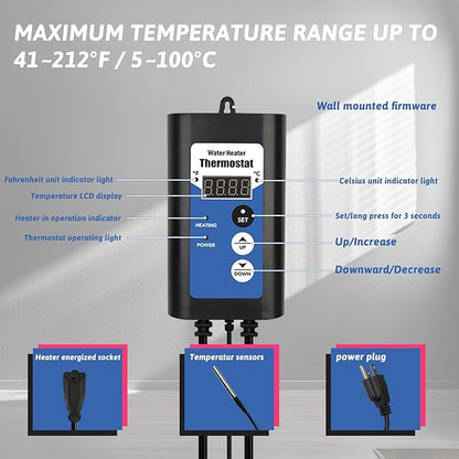 1300W Titanium Immersion Water Heater Portable Electric Hot Tub & Inflatable Pool Submersible Water Heater with Temp Control, GFCI for Bathtub, Baptistry, Above Ground Pool, Swimming Pool