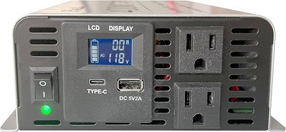 Pure sine Wave Inverter DC 12V Input and AC 110V Output with LCD Display, USB Output Port, Type-C Output Port(500W)