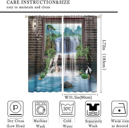Waterfall Blackout Window Curtains, Tropical Rainforest Jungle Plants Forest Wild Nature Landscape Window Drapes, for Living Room Bedroom 63x72in 2 Panels