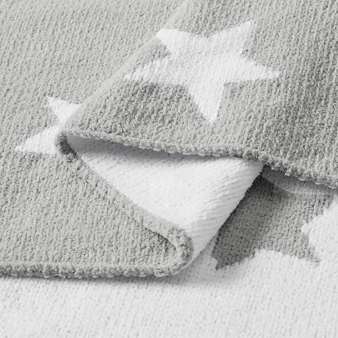 CREVENT 30"X40" Cozy Soft Warm Chenille Baby Blanket for Girls Boys, Newborn Essentials for Infant, Baby Shower Receiving Gift - Grey Star