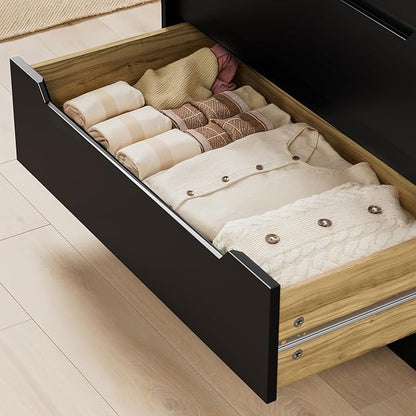 Gizoon 6 Drawer Dresser, Chest of Drawers with Large Storage, Black Dressers for Bedroom, Tall Dresser and Organizer with Anti-Tripping, Wooden Cabinet for Office, Living Room, Entryway