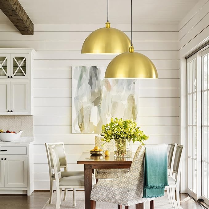 Gold Pendant Light, Elegant Semi-Circular Shade Design, Adjustable Height