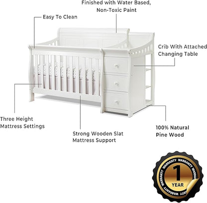 Sorelle Furniture Princeton Elite Crib and Changer with Solid Panel Back Classic -in- Convertible Diaper Changing Table Non-Toxic Finish Wooden Baby Bed Toddler Full-Size Nursery - White