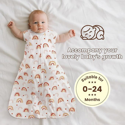PHF Soft Baby Sleep Sack 6-12 Months 100% Organic Cotton Wearable Blanket, 2-Way Zipper 0.5 TOG Toddler Sleeping Sack 3 Pack, Comfy Sleep Bag for Baby Boys Girls, Rainbow (Medium)