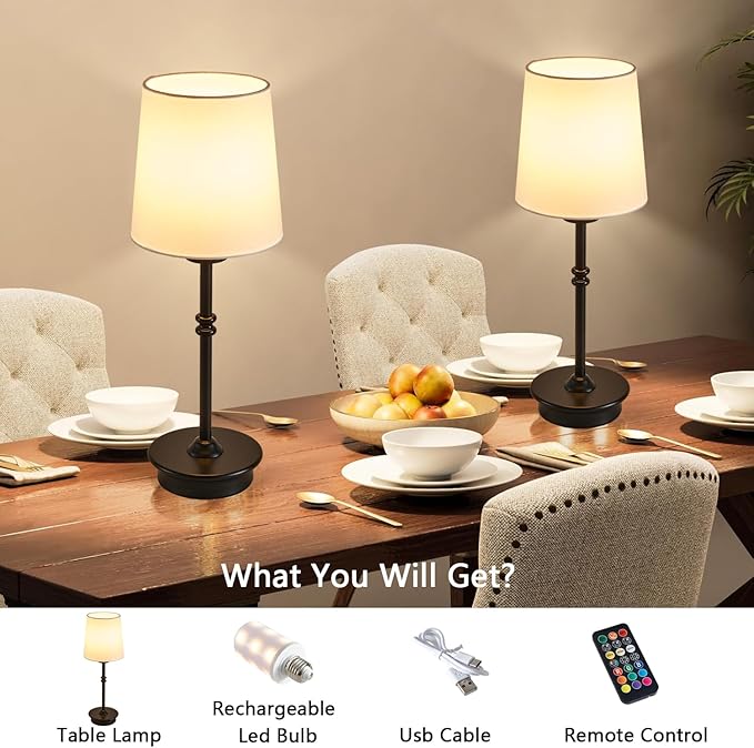 Rechargeable Cordless Table Lamp, 13 Colors Dimmable Bedside Lights