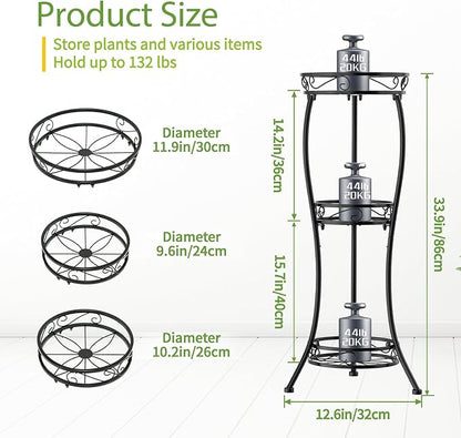 iDavosic.ly 3 Tier Tall Metal Plant Stand Indoor Outdoor, Wrought Iron Corner Flower Pot Holder Shelf, 34 Inch Vertical Display Rack for Patio Porch Living Room Garden, Black