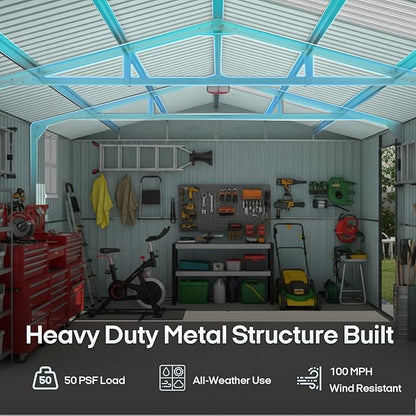 Metal Garage Shed 13x20 FT, Sheds & Outdoor Storage Clearance, Outdoor Storage Shed for Car, Truck, Bike, Lawnmower, Backyard Tool House, Boasting 2 Windows and 2 Translucent Panels