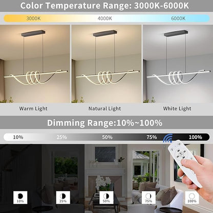 Modern Ceiling Chandelier, 57in Pendant Lights Dimmable