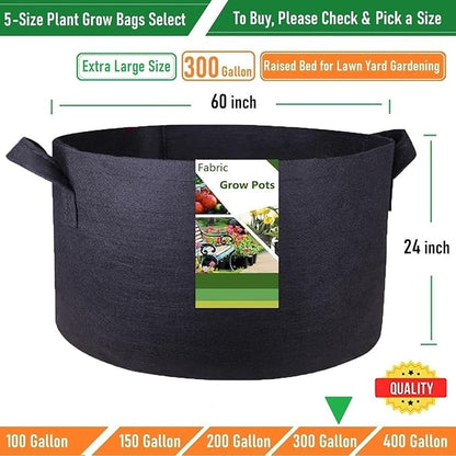 300 Gallon Large Raised Garden Bed Bag (60x24 inch) Big Garden Bag Sturdy Plant Grow Bag for Potato,Tomato Planter,Herb Veggies Planter Bag,Flower Bed,Yard Waste Bag,Lawn Debris Bag,Leaf Bag W/ Gloves
