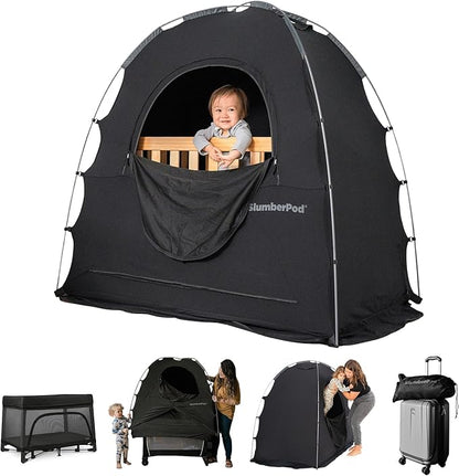SlumberPod with Fan The Original Blackout Sleep Tent Travel Essential for Baby and Toddlers, Mini Crib and Pack n Play Cover, Sleep Pod with Monitor Pouch and Fan Pouch, Blocks 95%+ Light, Black