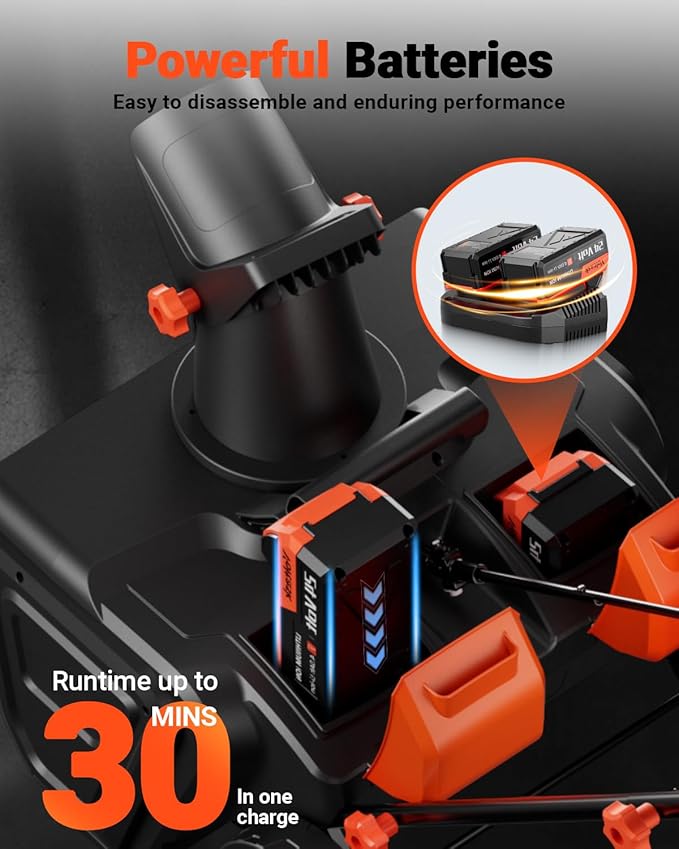 VOLTASK 48V Cordless Snow Blower, 48-Volt | 20-Inch Brushless Electric Snow Blower Cordless, Battery Snow Blower with Directional Plate & LED Lights (2 * 24V Battery & Dual Quick Charger Included)