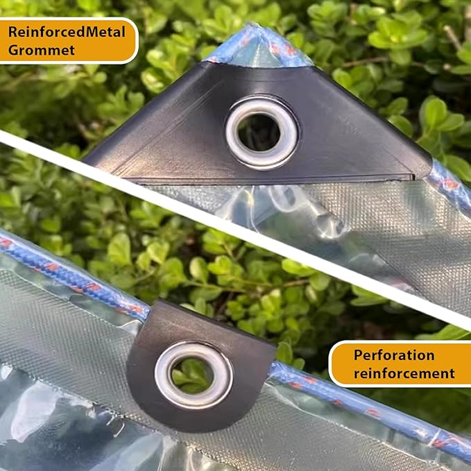 26x20 ft Clear Waterproof Tarps(Increase Grommets,Windproof Rope) Poly Tarpaulin Outdoor Garden Rainproof Covering,Clear Vinyl Tarp with for Patio,for Covering Henhouse Porch Canopy Plant