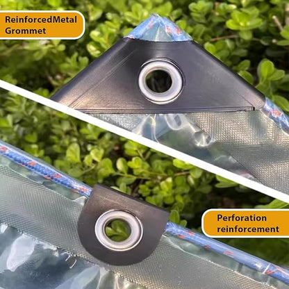 26x20 ft Clear Waterproof Tarps(Increase Grommets,Windproof Rope) Poly Tarpaulin Outdoor Garden Rainproof Covering,Clear Vinyl Tarp with for Patio,for Covering Henhouse Porch Canopy Plant