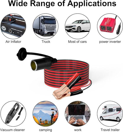 LVYUAN Cigarette Lighter Socket with Battery Alligator Clip, Female Cigarette Lighter Socket to 12V Battery Alligator Clips Charger Extension Cord Automotive Battery Clip-On Extension Cable (3FT)