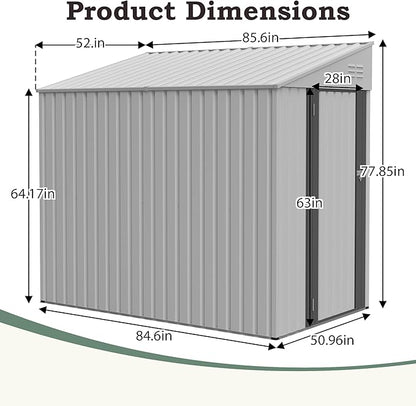 4x8 FT Outdoor Storage Shed,Lean to Lockable Metal Garden Shed Steel with Reinforced Beams,All Weather Waterproof Storage House W/Lockable Door&2 Air Vents,for Backyard,Patio,Lawn,Garden,White