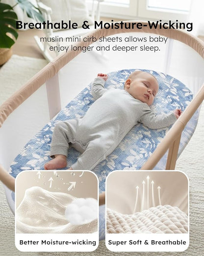 Yoofoss Muslin Baby Bassinet Sheets Boys Girls, Organic Fitted Bassinet Mattress Sheets Compatible with Halo Bassinest Swivel Sleeper,Baby Delight, Angelbliss, Soft, Breathable, Durable