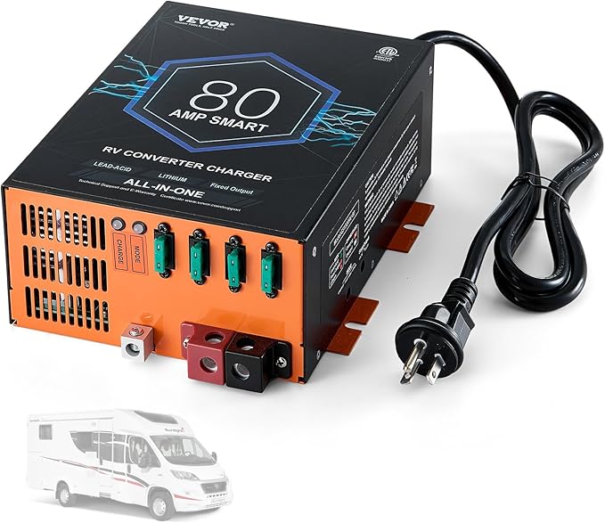 VEVOR RV Converter, 80 Amp, 110V AC to 12V DC RV Power Converter Battery Charger with 4 Stage Smart Charging 13V to 16.5V Adjustable Operating Range, Compatible with Lithium Lead Acid Battery, ETL