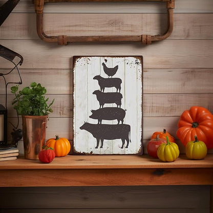 Chic Farm Animals Metal Sign Vintage Style Wall Decor for Farmhouse Gift 12x8 Inches
