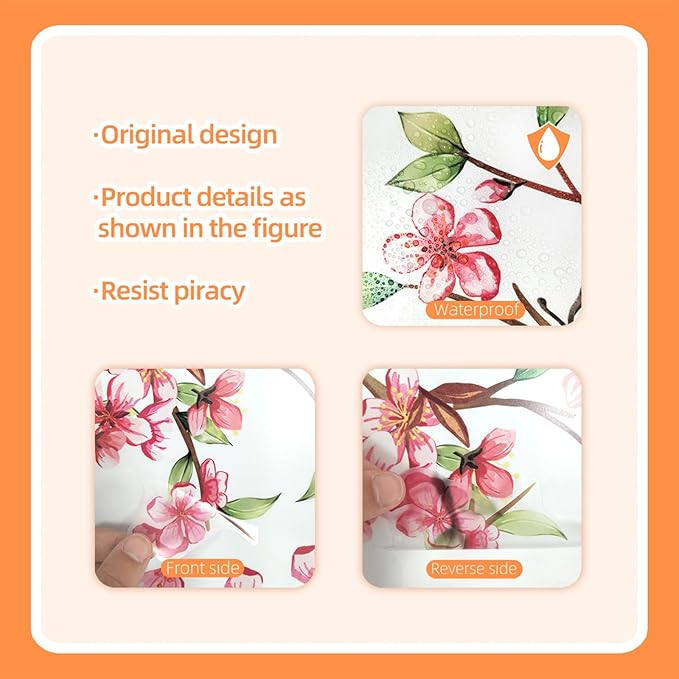 Large Cherry Blossom Wall Decals - Pink Flower Tree Wall Stickers for Girls Kids Bedroom Nursery Living Room TV Wall Decor (H: 45 Inch)