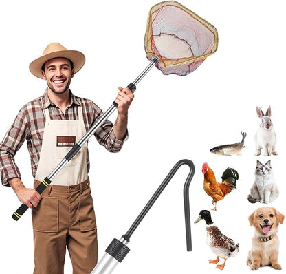 Chicken Catcher Net Telescopic,37 to 64 in Chicken Catcher Leg Hook Long Handle Animal Catcher Pole Heavy Duty with Stainless Steel Tube Extension Pole Poultry Hook Fowl Catcher Sturdy