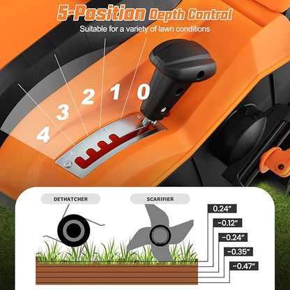 Goplus 2-in-1 Scarifier and Lawn Dethatcher, 16-Inch 15A Corded Electric Dethatcher w/ 14.5-Gal Collection Bag, 3-Position Height Adjustment & 5-Position Depth Adjustment, for Grass Garden Yard