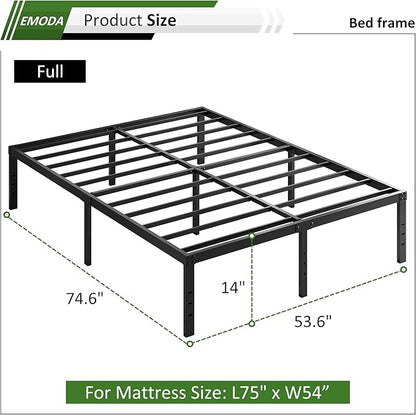 EMODA 14 Inch Full Size Bed Frame Heavy Duty Metal Platform No Box Spring Needed, Easy Assembly Noise Free, Black