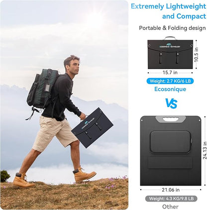 Extreme Lightweight and Compact Foldable Ecosonique 100W Portable Solar Panels Charger for Camping Power Station, Solar Generators, Cell Phones with USB QC3.0, Type-C PD3.0, Anderson and XT60 DC 20V