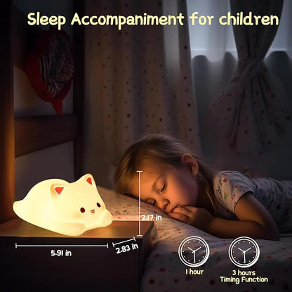 ZKLiLi Night Light for Kids Lamp, 16 Colors Cat Lamp Cute Lamp, Dimmable Baby Night Lights for Nursery,Silicone Rechargeable Nightlight for Kids Room, Kawaii Room Decor Cat Decor,Cute Gifts for Girls
