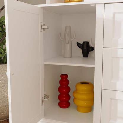 WOODTIME 78.7" Tall Changing Table Dresser with Drawers, Open Shelves and Doors, Multi-Functional Baby Nursery Dresser with Changing Table Top, Versatile Storage Cabinet for Nursery, White