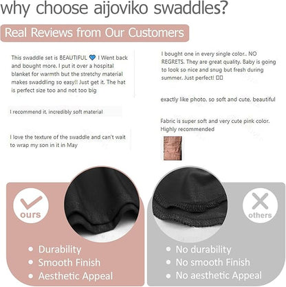 Newborn Swaddle Blanket with Hat Set Baby Swaddle Set Hospital Receiving Blankets for Girls Boys(Black)