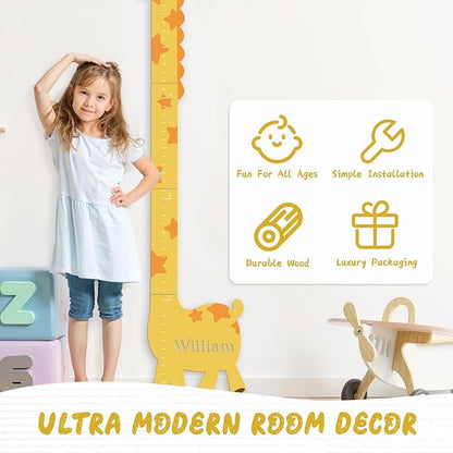 Personalized Name Growth Chart for Kids, Giraffe Height Chart for Boy Girls, Measuring Board for Kids Height, Patchwork Wooden Height Chart Measuring Board, Nursery Growth Chart Ruler