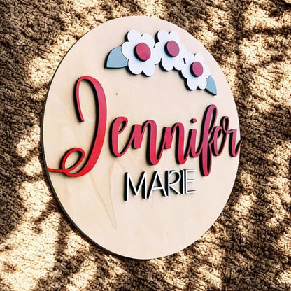 Personalized Wooden Name Sign - Custom Baby Name Signs for Nursery & Kids Room Decor - Baby Announcement Sign - Name Wall Art - Wooden Letters for Wall - Custom Round Nursery Name Sign (Design 5)