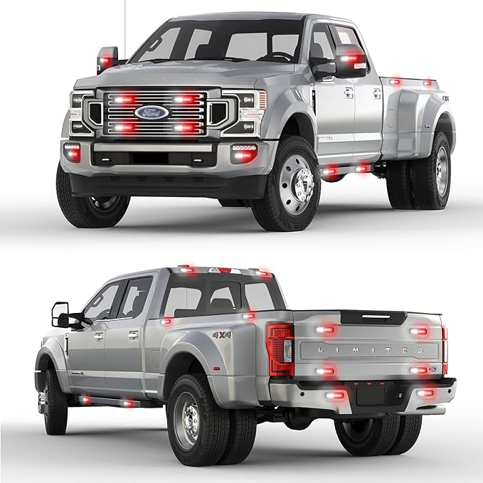 8-Pcs 12 LED Sync Feature Emergency Strobe Grille Lights Ultra Slim Surface