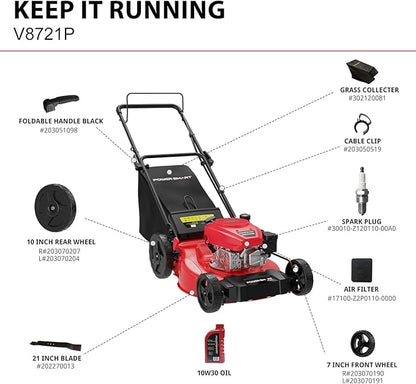 PowerSmart Lawn Mower Gas Powered, 21-Inch 144cc Engine 2-in-1 Walk-Behind Push Lawn Mower, Oil Included