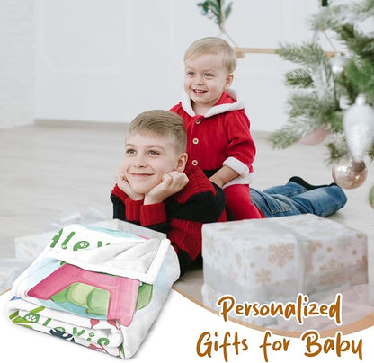 Personalized Baby Blanket with Name, Custom Name Blanket for Kids Soft Flanne Blankets in Easter Personalized Baby Gifts for Infant Newborn Shower (Alphabet)