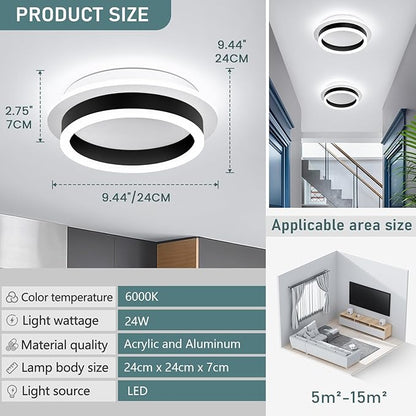 Round Modern LED Flush Mount Ceiling Lamp, 24W LED Light Fixture, Entryway