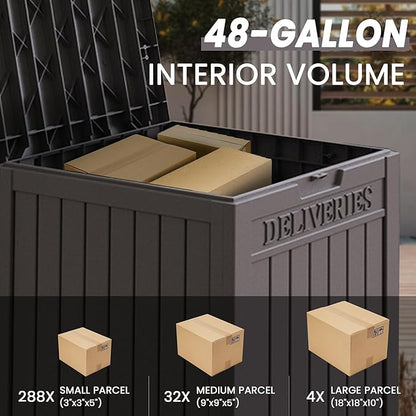 55 Gallon Coffee Resin Deck Box - Lockable, Rust-Resistant Outdoor Storage for Gardens & Patios - Waterproof Bench-Style Box with Handles