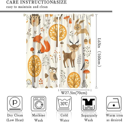 Kids Forest Animal Curtains,Baby Bedroom Window Treatments, Cartoon Watercolor Forest Animal Lion Boys Girls Children Bedroom Drapes 55x63in