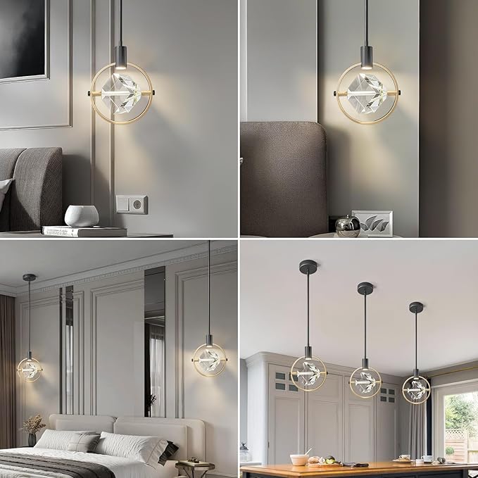 Modern Crystal Pendant Light in Black Mini Dimmable Integrated LED Light