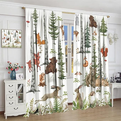 Animal Kids Curtains, Woodland Squirrel Rabbit Bear Animal Friends Forest Curtains for Boys and Girls Bedroom Living Room Kitchen 42x45 Inch