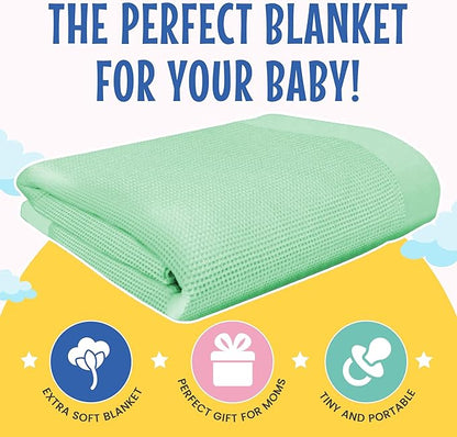 Thermal Waffle Knit Baby Blanket - Soft Breathable Mini Blanket for Newborns and Infants - Toddler Blankey for Strollers, Travel, Naptime, Nursery and More - 18" x 20" (Mint, Satin Trim)