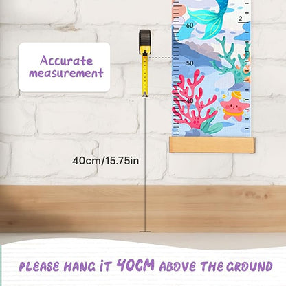 Personalized Name Height Chart for Kids, Kids Growth Chart for Wall, 59" X 7.9" Canvas Removable Height Chart Measuring Ruler for Kids & Baby(Painted Ocean）