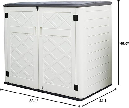 Large Horizontal Storage Sheds,38 cu.ft. Outdoor Storage Box for Garden,Patio and Backyard,Customized Shelves &Lockable(Off White)
