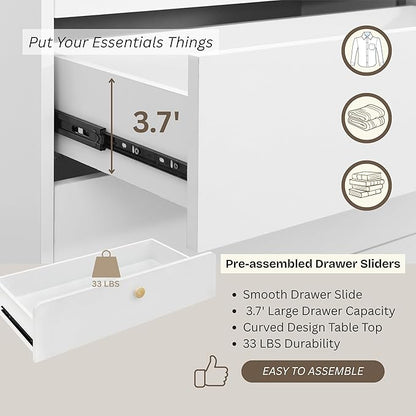 ELISA HOME Aries 6 Drawer Dresser for Bedroom, Modern Wide Chest of Drawers, Wood Storage Organizer for Clothes, Entryway, Hallway, Nursery or Living Room, White