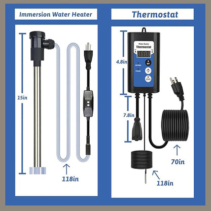 1300W Titanium Immersion Water Heater Portable Electric Hot Tub & Inflatable Pool Submersible Water Heater with Temp Control, GFCI for Bathtub, Baptistry, Above Ground Pool, Swimming Pool