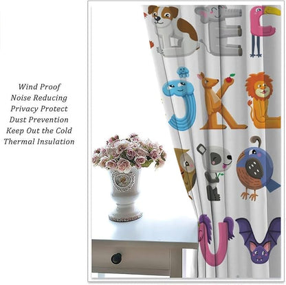 Kids Alphabet Curtains Cartoon Animal Baby Children Funny Learning Educational Curtain with Rod Pocket for Bedroom Nursery Decor Drapes Window Treatments 2 Panels Set 72x63in