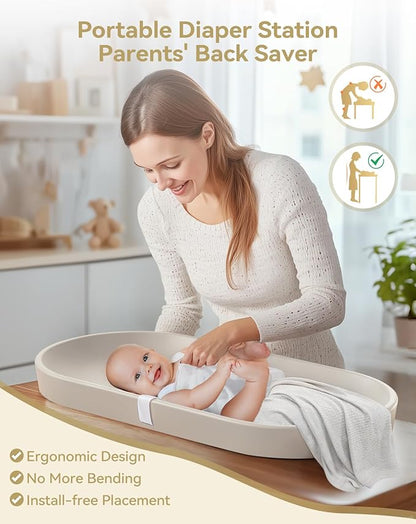 COMOMY Baby Changing Pad for Dresser - Wipeable Changing Pad with Restraining Belt, Waterproof, Soft, Lightweight and Portable, Easy to Clean for On The Go Diaper Change, Oatmeal-Colored