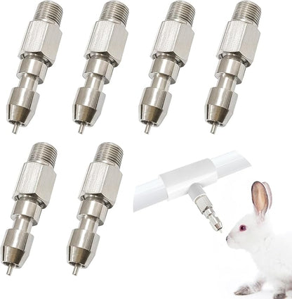 Stainless Steel Rabbit Water Nipples Metal Feeder Automatic Watering System Kit for Guinea Pigs Ferrets and Other Rodent Small Animals (6PCS)