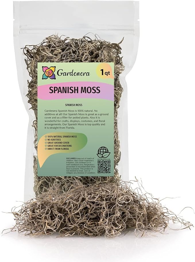 Premium Natural Spanish Moss | Natural Preserved - Great Ground Cover - Filler for Potted Plants - by GARDENERA - 3 Quart Bag