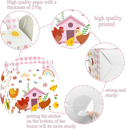 umoni Chicken Party Supplies Little Chick Birthday Favor Box 12PCS Chicken Theme Gift Box Farm Animals Treat Boxes for Barnyard Baby Shower Party Decor